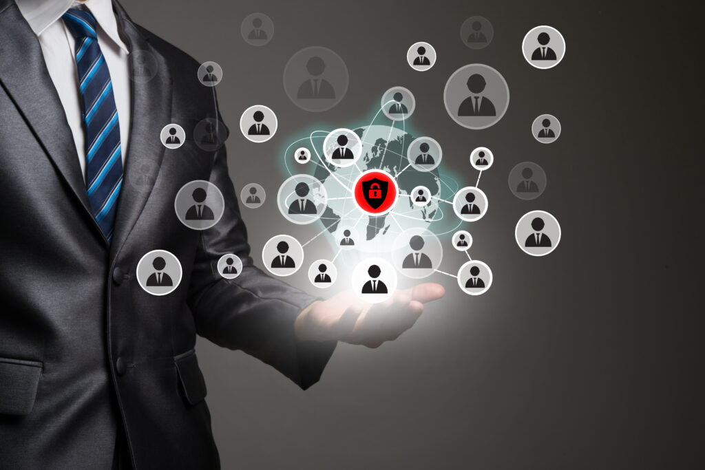 Businessman hand with people icons network connection. Business businessman application human digital business